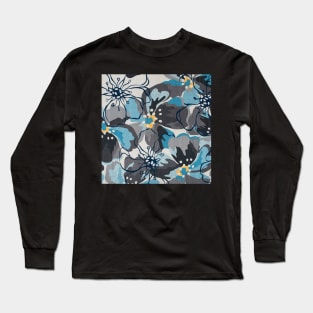 Modern Large Floral Gray-Blue Long Sleeve T-Shirt